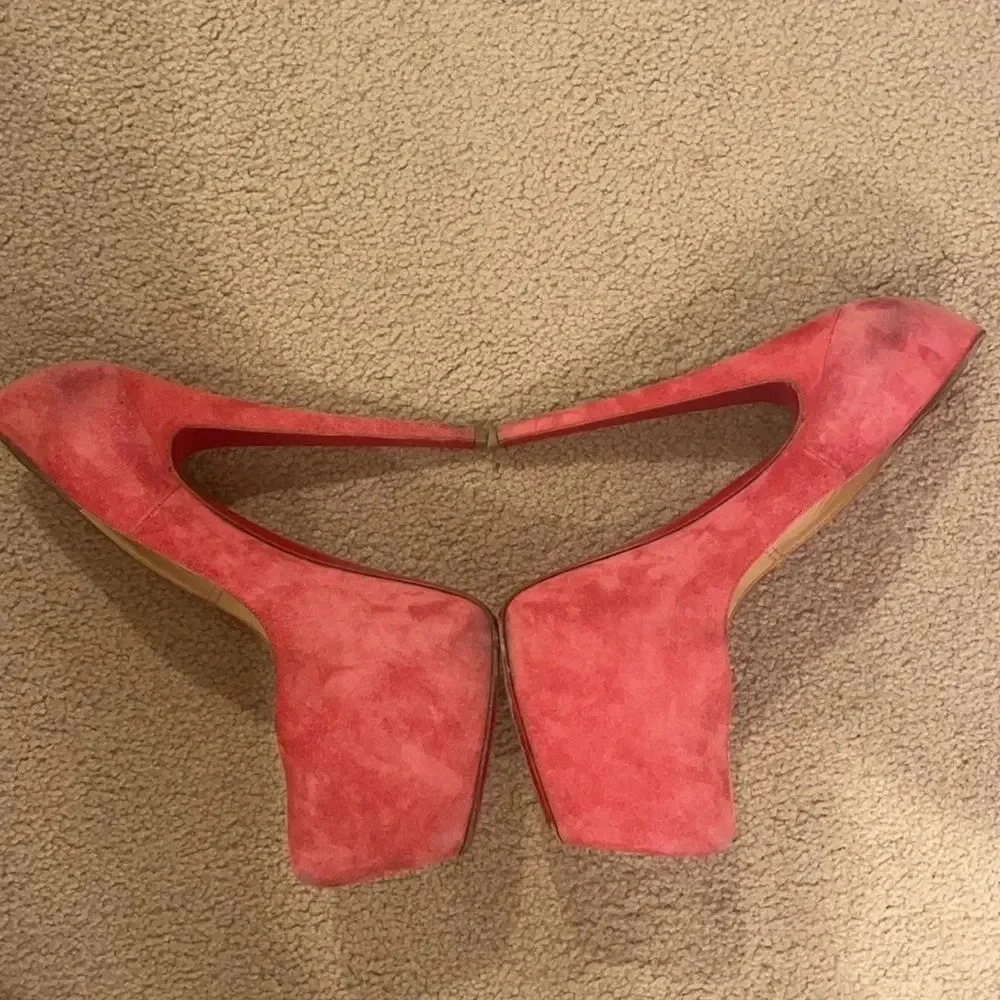 CHRISTIAN Louboutin suede pink platform stilettos
